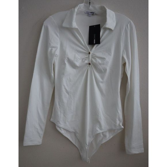 Fashion Nova 72791 Women's Sz L Off White Nia Long Sleeve Bodysuit - Picture 1 of 8